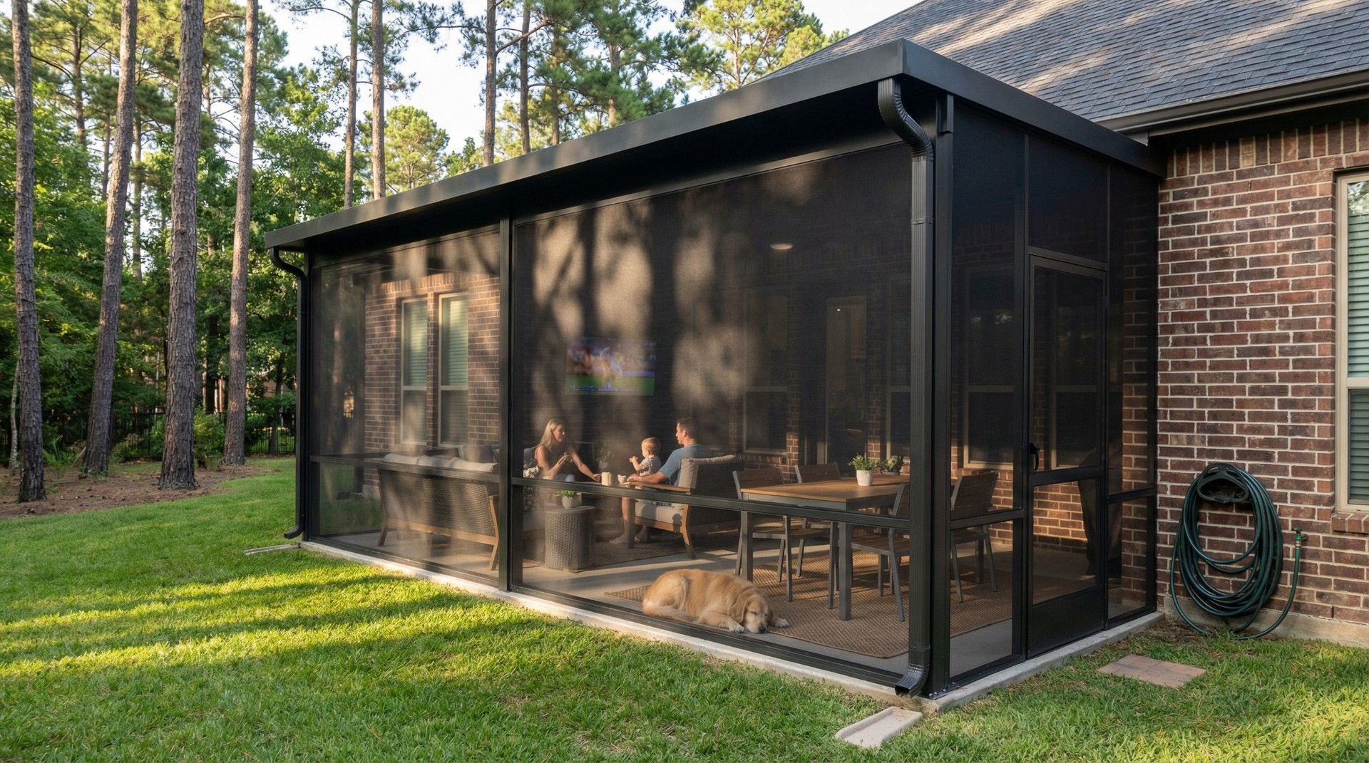 Custom patio screen enclosure built by Katy Patio Enclosures
